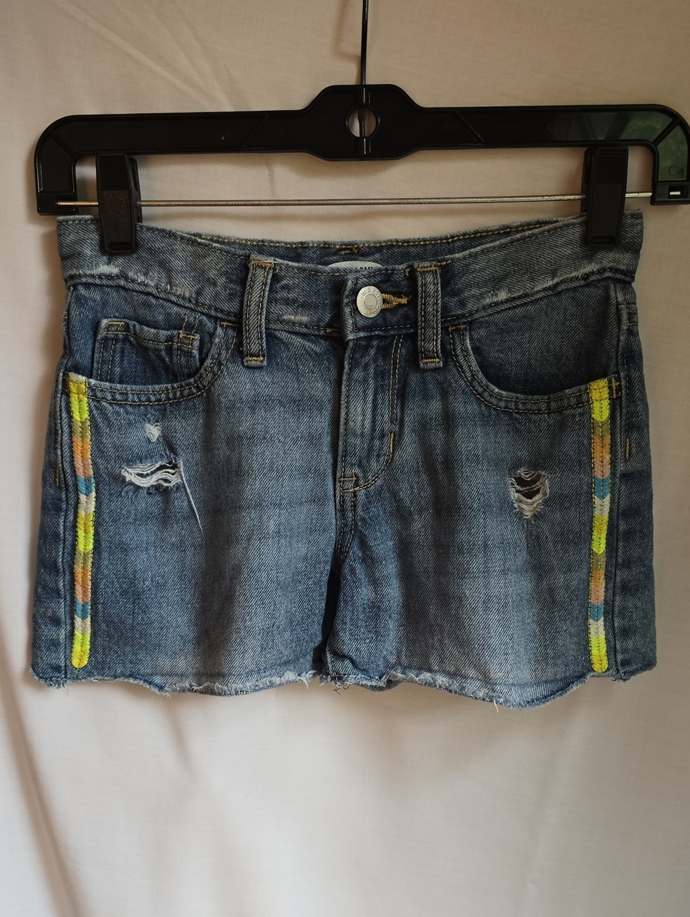 Old Navy Girls 10 Embroidered Side-Stripe Denim Cut-Off Shorts
